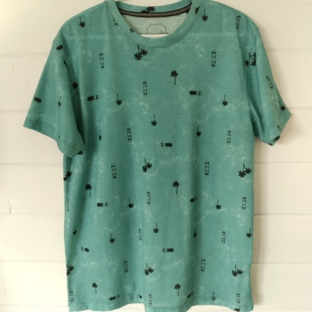 Burnside unisex marbled teal palm trees and skateboard graphics short sleeve tee